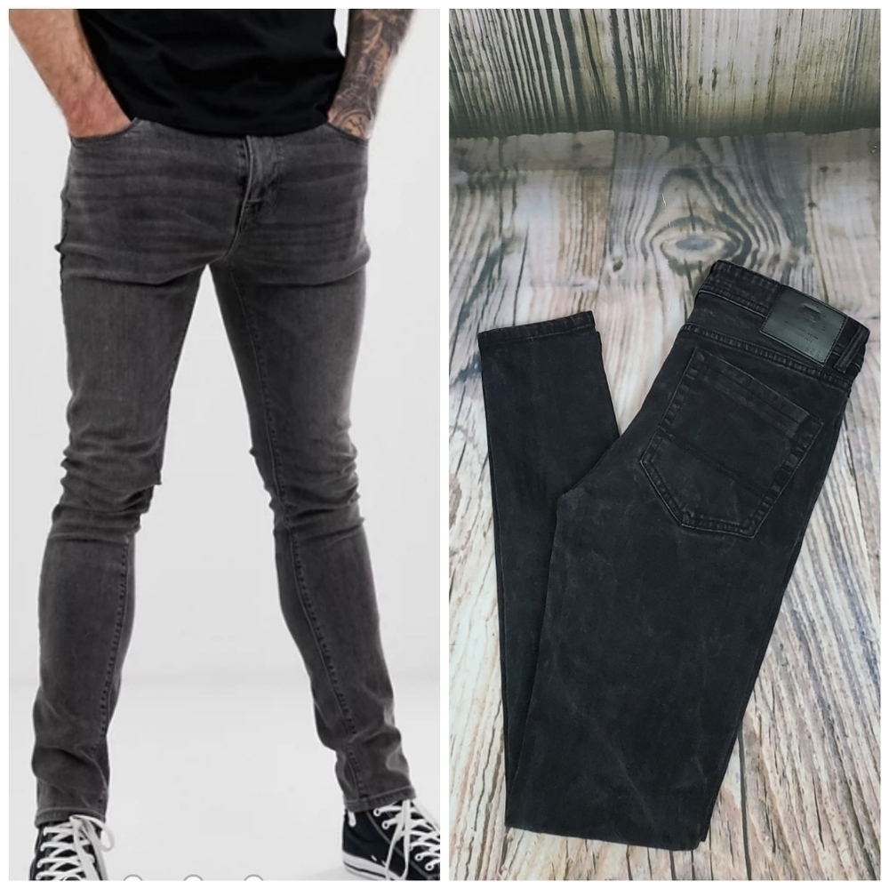 Threadbare Riley Super Skinny Black Washed Jeans 30x32
